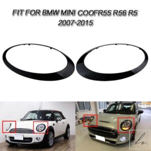 2007-2015年式 MINI COOPER R55 R56 R57用 グロスブラック ヘッドライトトリムリングベゼルカバー 2個 部品 カスタムパーツ アクセサリー