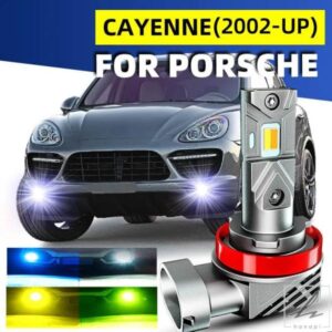 2個 車用LEDフロントフォグランプ電球 デュアルカラー スイッチバック ホワイト イエロー ポルシェ カイエン 92A 9PA 2003 2006 2010 2018 2020用 部品 カス