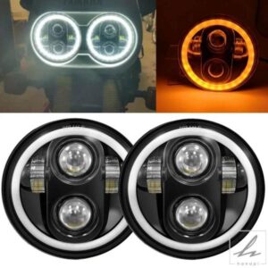 2個 5 3/4インチ ラウンドLEDヘッドライト5.75インチ イエローハローリングエンジェルアイLEDヘッドライトペア 部品 カスタムパーツ アクセサリー