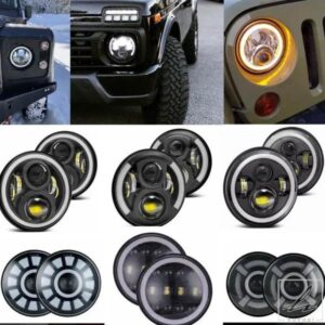 車用7インチLEDヘッドライト ハイ/ロー H4 ハローアングルアイ アーバンハーレー BMW ジープ JK 4X4 スズキ サムライ ジープ ラングラー オフロード用 2個