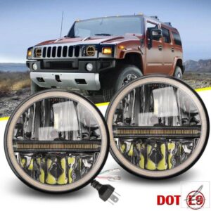 UNISHINE 7インチ LED ヘッドライト E9 ドット 6500K 3500K DRL ハイロードット 60W LED バイク 車 ランニングライト 12V 24V UAZ NIVA用 部品 カスタムパー