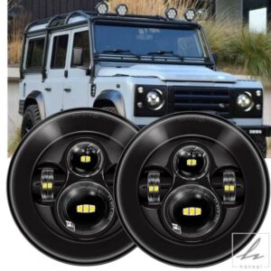 ランドローバー ディフェンダー ラダ ニーバ 4X4 アーバンアクセサリー カー 7インチ ラウンドヘッドライトアセンブリ用 80W ブラック 7インチ LED ヘッドラ