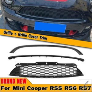 ブラックグリル アッパーグリルメッシュ + フロントバンパートリム スプリッター スポイラーフレーム MINI COOPER S R55 R56 R57 R58 R59 2007-15 JCWスタイ