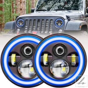 1/2個 7インチ 車用 オートバイ用 LED ヘッドライト DRL/ウィンカー/ロービーム/ハイビーム レッドアングルアイ ラウンドヘッドライト ジープラングラー用