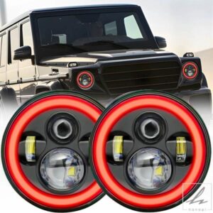 2個 7インチ 車用 オートバイ用 LED ヘッドライト DRL/ハイビーム レッドアングルアイ 7インチ ラウンドヘッドライト ジープラングラー用交換品 部品 カスタ