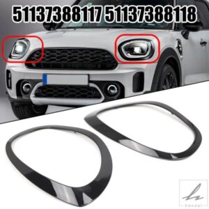 2個 グロスブラック ヘッドライトベゼルリング トリムベゼルカバー BMW用 MINI用 COOPER用 COUNTRYMAN用 F60 F61 2017-23 車用ライトパーツ 部品 カスタムパ