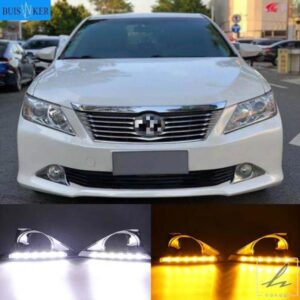 トヨタ カムリ 2012 2013 2014年式用 DRL 2個 デイタイムランニングライト フォグランプカバー イエローウィンカーデイライト付き 部品 カスタムパーツ