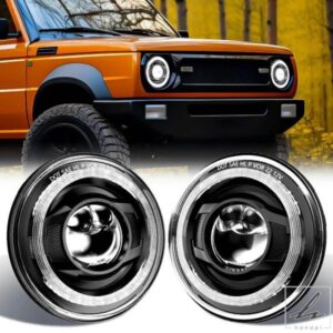 汎用7インチLED車用オートバイ用ヘッドライトHI-LOハローエンジェルアイ付きLADA 4X4 URBAN NIVA JEEP JK LAND ROVER DEFENDER用 部品 カスタムパーツ