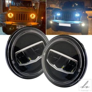 車 バイク 7インチ LED ヘッドライト DRL ハロー アンバー ウィンカー ジープ ラングラー JK TJ CJ LJ ラダ ディフェンダー スズキ ハマー ヘッドランプ用