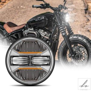 汎用ラウンドバイクヘッドライト 5.75インチ イエロー DRL モトヘッドランプ ハーレー スポーツスター カフェレーサー ホンダ ヤマハ スズキ用 部品 カスタ