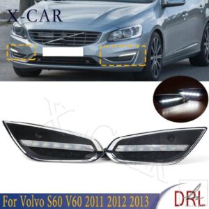 X-CAR 1ペア LED DRL デイタイムランニングライト ドライビングフォグランプカバー ヘッドライト カースタイリング ボルボ S60 V60 2011 2012 2013用 部品