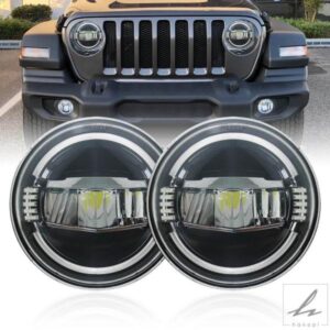 新型7インチLEDラウンドヘッドライト アンバーウィンカー ホワイトDRLハイロービーム ジープラングラー JK TJ LJ ラダ ニバ用 部品 カスタムパーツ