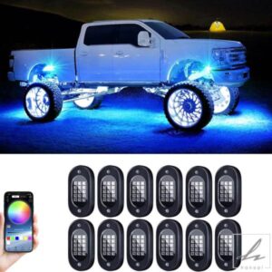 車体アンダーライト ロックライト 防水 アンダーグロー 車用LED地上ライト アプリコントロール 12V トレイルリグ 軽自動車 SUV トラック 部品 カスタムパー