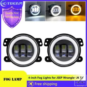 車用LED 4インチ フロントバンパーフォグランプ ジープ ラングラー JK TJ オフロード用 ホワイトハローリング DRL エンジェルアイランプ 30W フォグランプ付